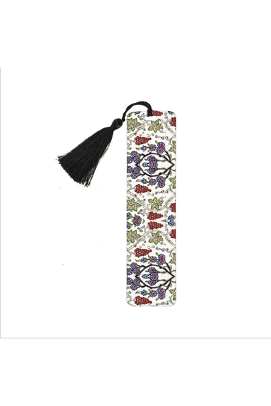 Üzümlü Çini Desen Baskılı, Püsküllü Kitap Ayracı (hediyelik Bookmark,ayraç-137)