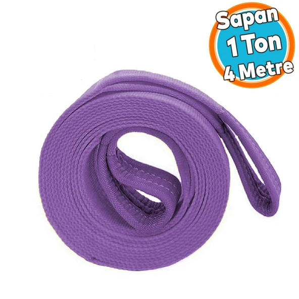 Yük Kaldırma Polyester Spanzet Sapan Lila Renk 1 Ton 4 Metre Sağlam Taşıma İndirme Araç Çekme Halat