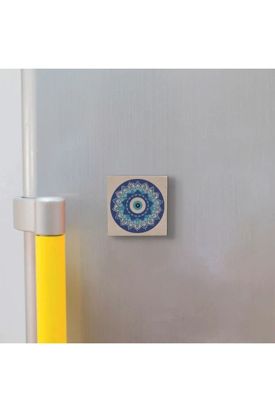 Nazar Boncuklu Desen Baskılı Taş Magnet 5X5 - 3