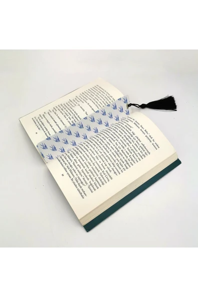 Kırlangıç Desen Baskılı, Püsküllü Kitap Ayracı (Bookmark,ayraç-131) - 2