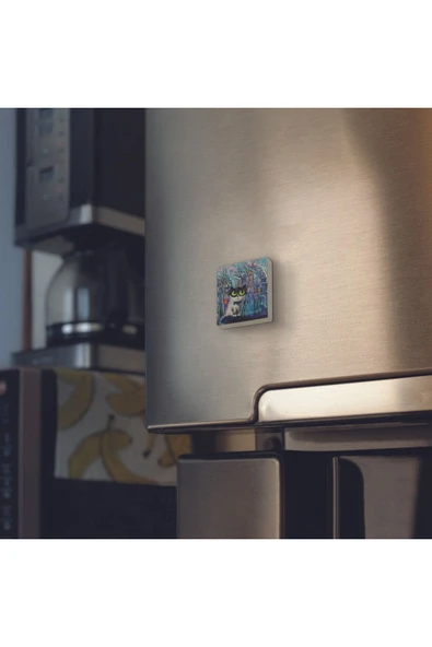 İstanbul Kedisi Baskılı Taş Magnet 5X5 - 3