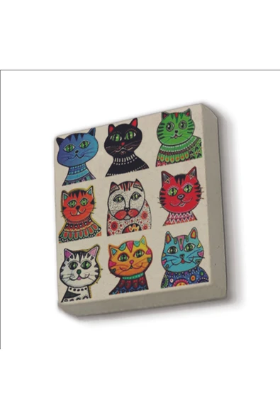 Kediler Baskılı Taş Magnet 5X5 Dekoratif Obje ve Biblo