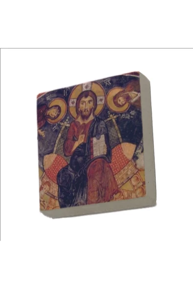 Kapadokya Göreme Karanlık Kilise Freski - Deesis Baskılı Taş Magnet 5X5