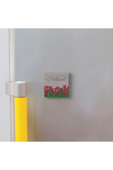 Hollanda Lale Görseli Baskılı Taş Magnet 5X5 - 2