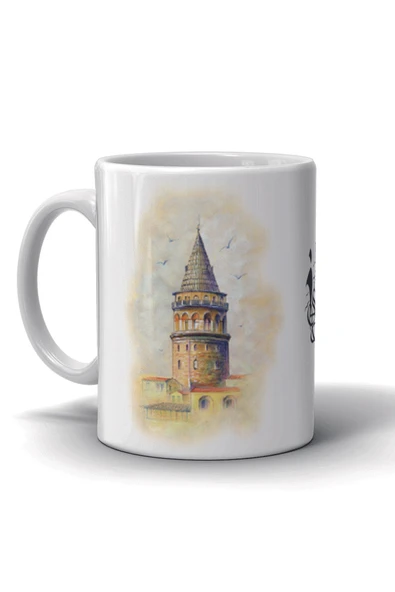 Galata Kulesi ve Kız Kulesi Baskılı Porselen Kupa Bardak | Çıkmaz Kaliteli Baskı Seramik - 2