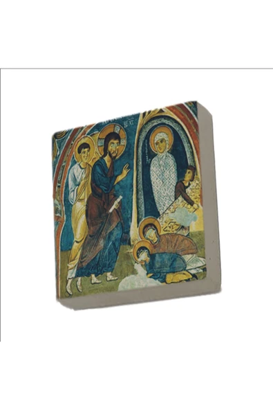Kapadokya Göreme Karanlık Kilise Freski - Lazarus'un Dirilişi Baskılı Taş Magnet 5X5