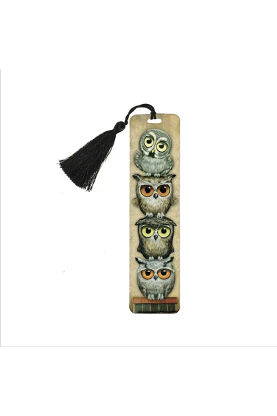 Sevimli Baykuşlar Baskılı, Püsküllü Kitap Ayracı (hediyelik Bookmark,ayraç-119)
