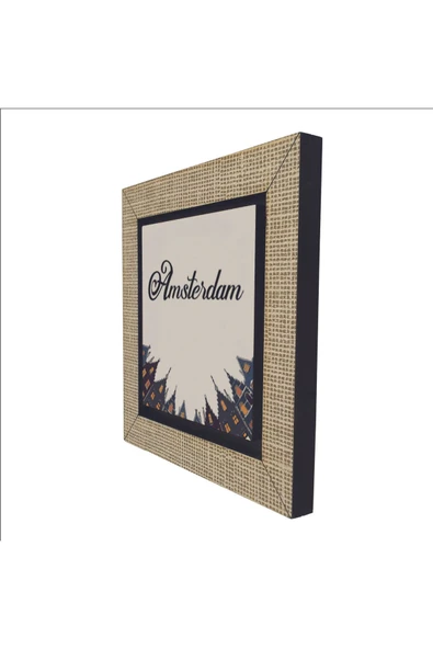 Amsterdam Görseli Baskılı MDF Magnet 7X7 Bej - 5