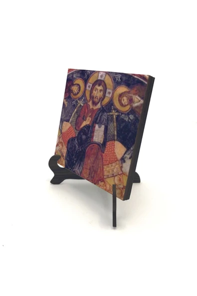 Kapadokya Göreme Karanlık Kilise Freski - Deesis Baskılı MDF Masaüstlük 10X10