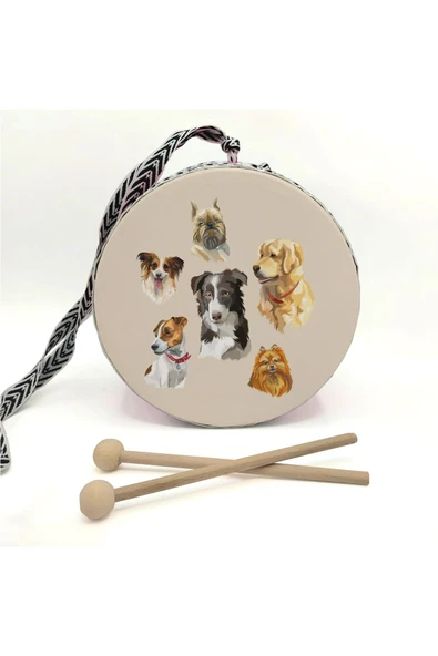 Köpekler Baskılı Deri Oyuncak Çocuk Davulu Yeşil( 2-5 Yaş) - 2