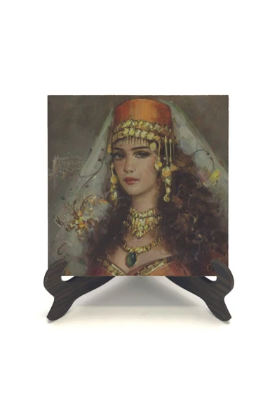 Osmanlı Kadın Çizimi Baskılı MDF Masaüstlük 10X10 - Resim 2