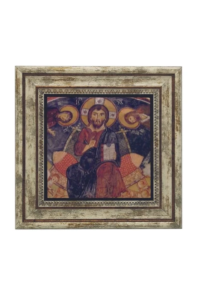 Kapadokya Göreme Karanlık Kilise Freski - Deesis Baskılı Taş Tablo 25X25 - 2