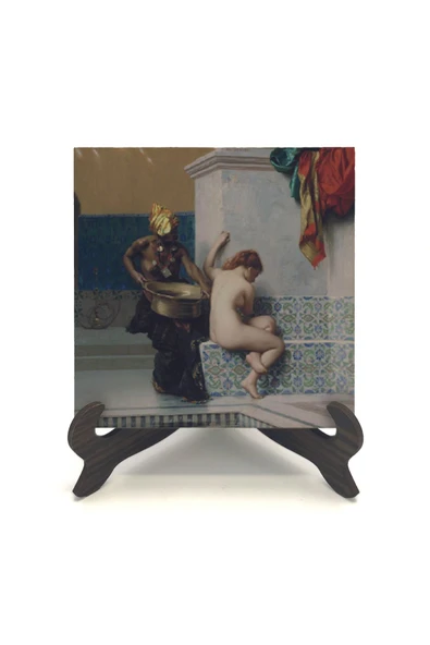 Türk Hamamında İki Kadın (Jean-Léon Gérôme, 1872) Baskılı MDF Masaüstlük 10X10 - 2