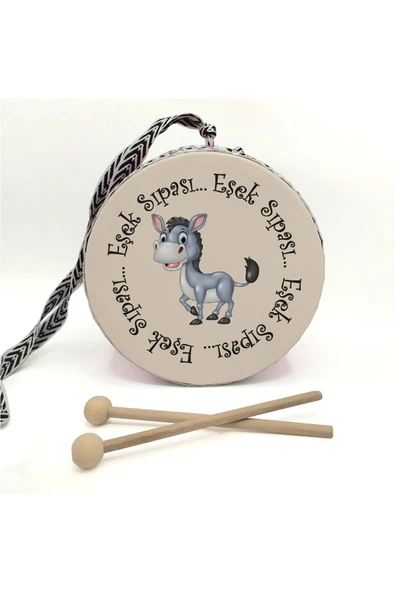 Eşek Sıpası Baskılı Deri Oyuncak Çocuk Davulu Turuncu( 2-5 Yaş) - 2