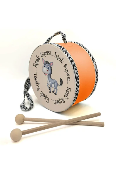 Eşek Sıpası Baskılı Deri Oyuncak Çocuk Davulu Turuncu( 2-5 Yaş)