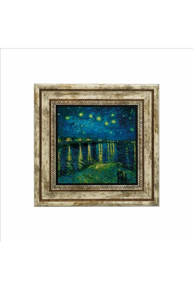 Ren Nehrinde Yıldızlı Bir Gece (Vincent Van Gogh, 1888) Baskılı Taş Tablo 25X25 - 2