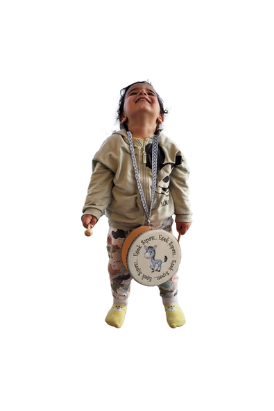 Eşek Sıpası Baskılı Deri Oyuncak Çocuk Davulu Turuncu( 2-5 Yaş) - 3