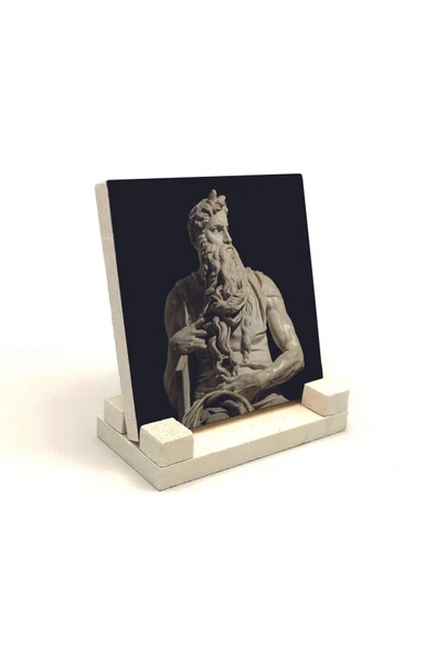 Musa'nın Hükmü Heykeli (Heykeltıraş: Michelangelo) Baskılı Taş Masaüstlük 10X10 - 1