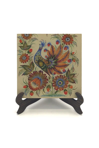 Tavus Kuşu Baskılı MDF Masaüstlük 10X10 - 2