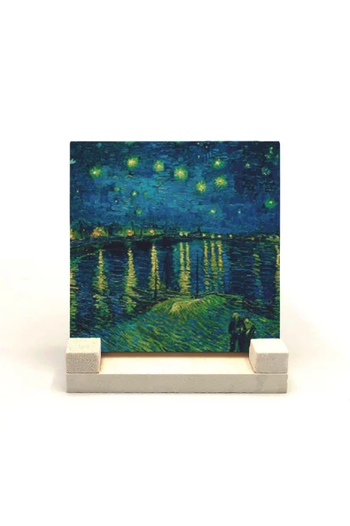 Ren Nehrinde Yıldızlı Bir Gece (Vincent Van Gogh, 1888) Baskılı Taş Masaüstlük 10X10
