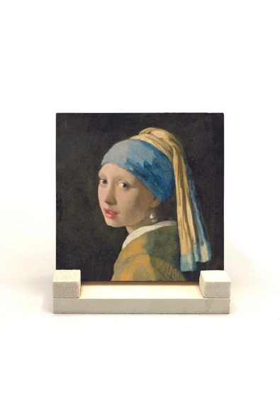 İnci Küpeli Kız (Johannes Vermeer, 1665 Baskılı Taş Masaüstlük 10X10