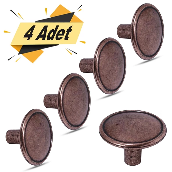 Düğme Daire Metal Eskitme Antik (4 ADET) Mobilya Mutfak Çekmece Dolap Dolabı Kulpu Kulbu Kulpları