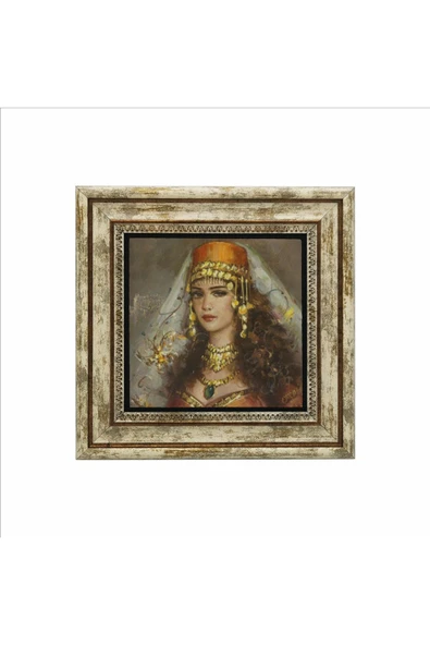 Osmanlı Kadın Çizimi Baskılı Taş Tablo 25X25 - 2