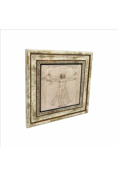 Vitruvius Adamı (Leonardo Da Vinci, 1492) Baskılı Taş Tablo 25X25 - 1