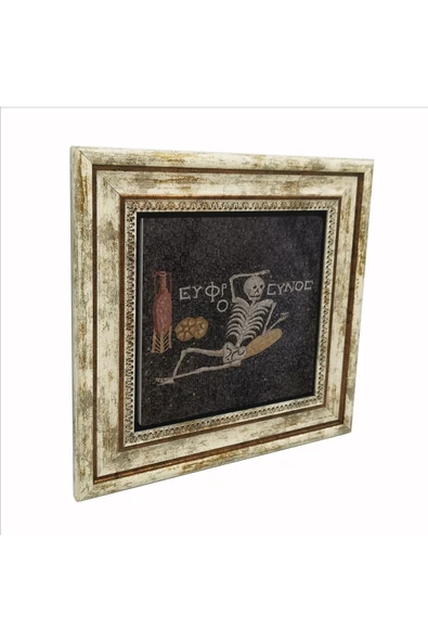 Neşeli ol, hayatını yaşa (İskelet Mozaiği- Hatay) Baskılı Taş Tablo 25X25