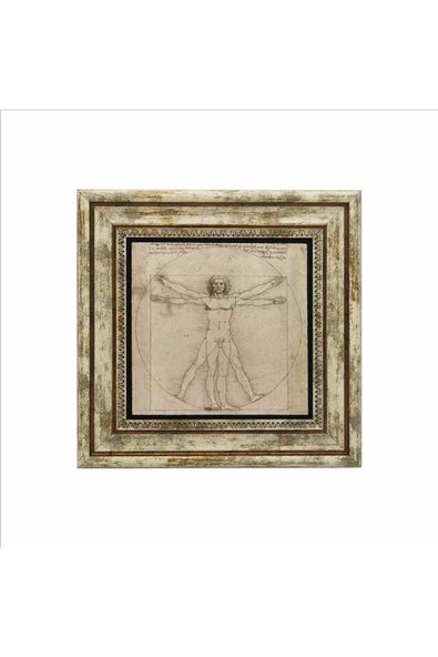 Vitruvius Adamı (Leonardo Da Vinci, 1492) Baskılı Taş Tablo 25X25 - 2