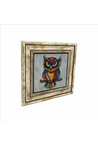 Baykuş Baskılı Taş Tablo 25X25