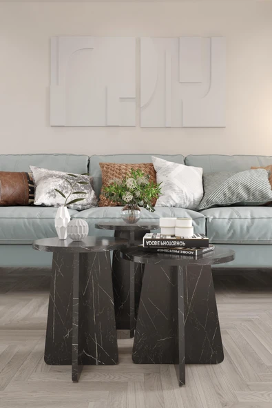 Mantar Sehpa 3'lü Set – Şık ve Fonksiyonel Zigon Sehpa, Yan Sehpa ve Orta Sehpa Takımı - 2