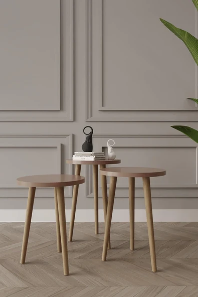 woodaria Zigon Sehpa, 3lü Zigon Sehpa, Ahşap Ayaklı Zigon Sehpa, Kahve Masası - 2