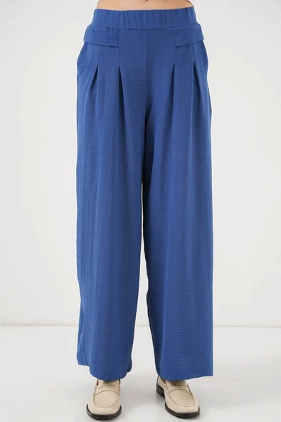 Geniş Paça Pileli Pantolon 6718 - İndigo - 4