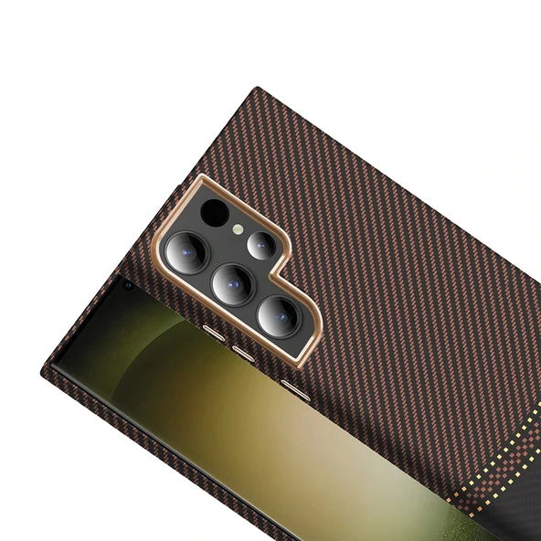 Galaxy S23 Ultra Kılıf M-safe Şarj Özellikli Karbon Fiber Görünümlü Redclick Gros Kapak - Resim 3