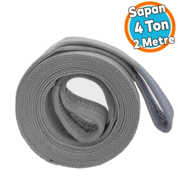 Yük Kaldırma Sapan Polyester Spanzet 4 Ton 2 Metre Gri Sağlam Taşıma İndirme Araç Çekme Halat