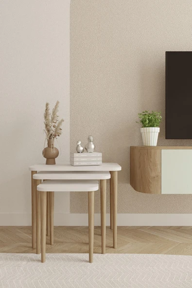 Dikdörtgen Zigon Sehpa 3'lü Set – Ahşap Ayaklı Modern Tasarım - 2