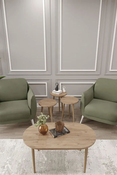 woodaria  Zigon Ve Orta Sehpa Seti, Salon Seti, Sehpa Seti, Oturma Odası Set Oval
