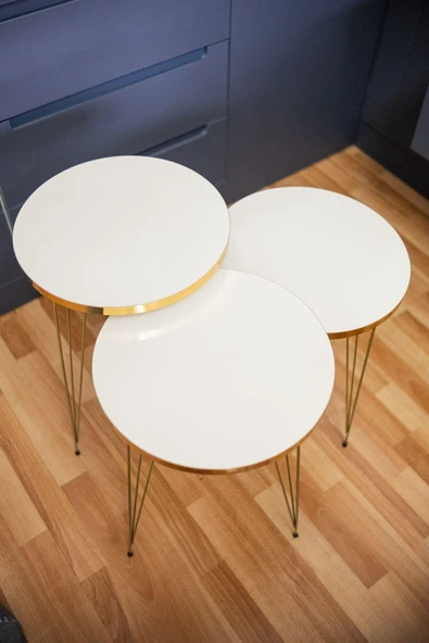 Zigon Sehpa, Gold Tel Ayak Sehpa, Gold Zigon Sehpa, 3lü Zigon Sehpa, Gold Sehpa, Altın Rengi - 5