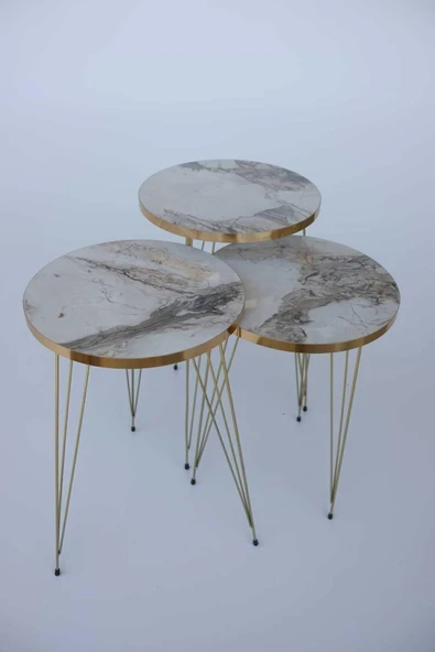 woodaria  Zigon Sehpa, Gold Tel Ayak Sehpa, Gold Zigon Sehpa, 3lü Zigon Sehpa, Gold Sehpa, Altın Rengi - 7