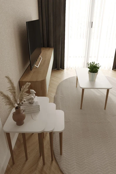 Zigon ve Orta Sehpa Seti | Salon Seti | Sehpa Seti | Oturma Odası Seti Dikdörtgen - 3