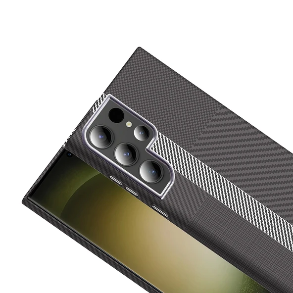 Galaxy S23 Ultra Kılıf M-safe Şarj Özellikli Karbon Fiber Görünümlü Redclick Gros Kapak - Resim 5