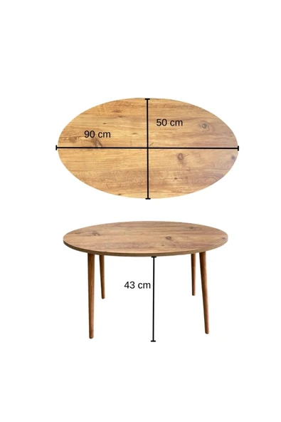 Orta Sehpa, Elips Masa, Ahşap Ayaklı Orta Sehpa, Salon Masası, Sehpa - 10