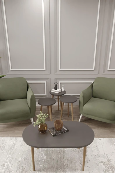 woodaria  Zigon Ve Orta Sehpa Seti, Salon Seti, Sehpa Seti, Oturma Odası Set Oval