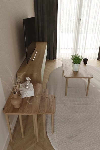 Zigon ve Orta Sehpa Seti | Salon Seti | Sehpa Seti | Oturma Odası Seti Dikdörtgen - 9