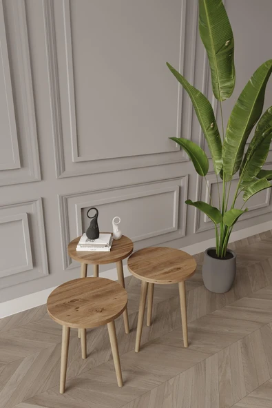 Zigon Sehpa, 3lü Zigon Sehpa, Ahşap Ayaklı Zigon Sehpa, Kahve Masası - 7