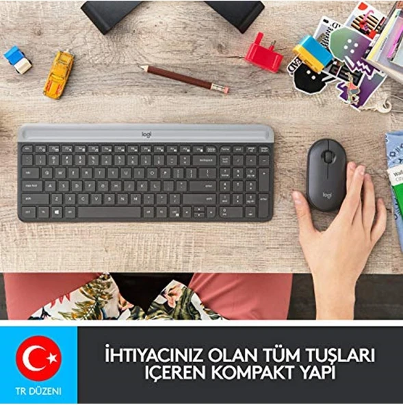 Logitech MK470 Slim Combo Kablosuz Klavye Mouse Seti 12 Fn Kısayolu ile Kompakt Klavye Sağ - 2