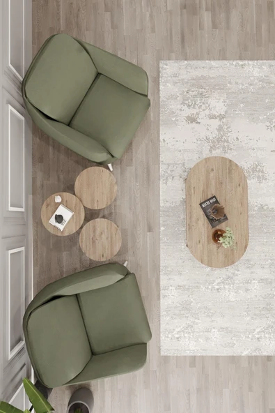 woodaria  Zigon Ve Orta Sehpa Seti, Salon Seti, Sehpa Seti, Oturma Odası Set Oval - 4