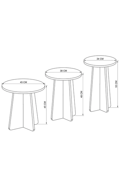 Mantar Sehpa 3'lü Set – Şık ve Fonksiyonel Zigon Sehpa, Yan Sehpa ve Orta Sehpa Takımı - 5