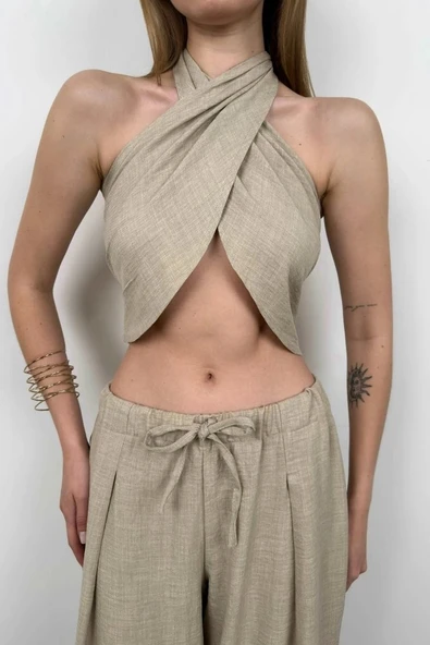 Çapraz Bağlamalı Keten Crop - 3